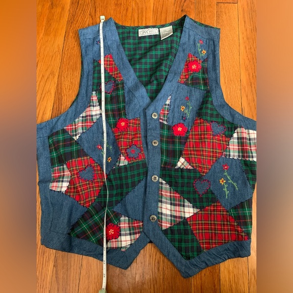 Vintage 90’s Oak Hill patchwork and denim vest size L Christmas vest - Picture 6 of 6